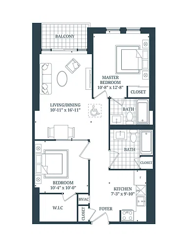 Floor plan 2 Bedroom 2 Bed 2 Bath 7