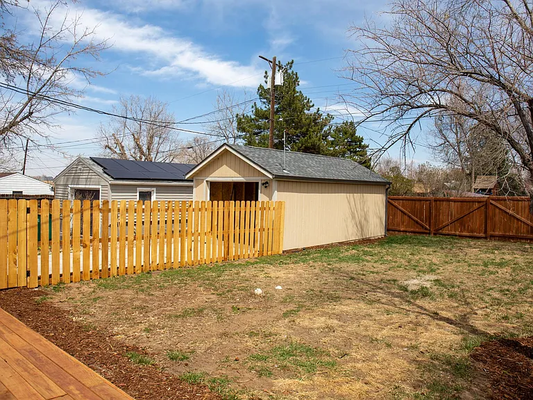 Backyard with garage.