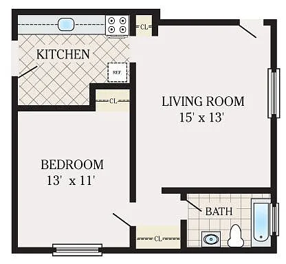 Floor plan Jr One Bedroom