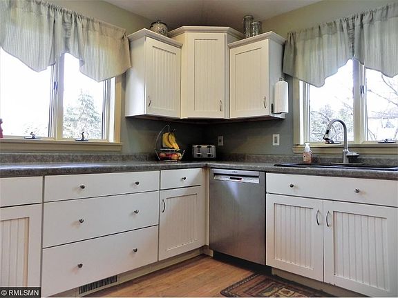 Two sklylights and windows provide an abundance of natural light.