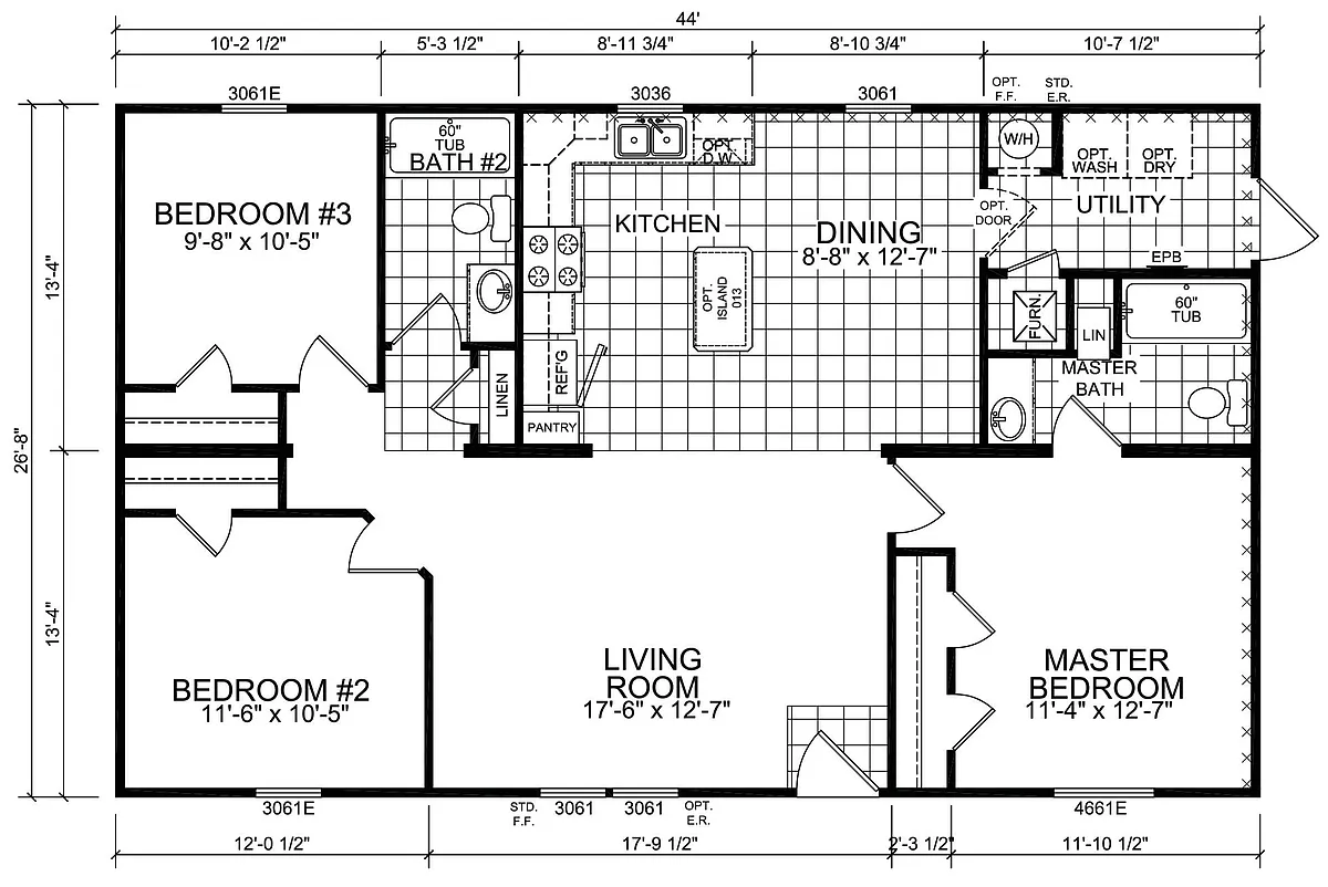Floor plan 3 Bed 2 Bath Multi Section Home