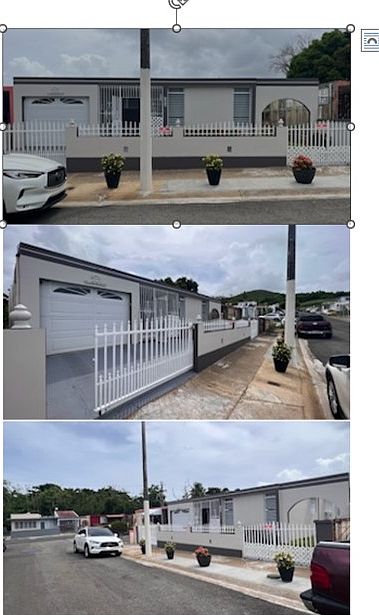 Front of house. Automatic garage door with remote control.