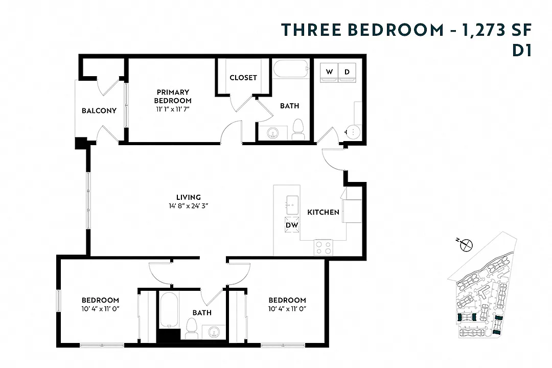 Floor plan Three Bedroom D1