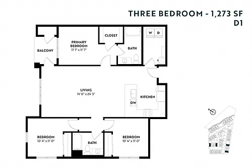 Floor plan Three Bedroom D1