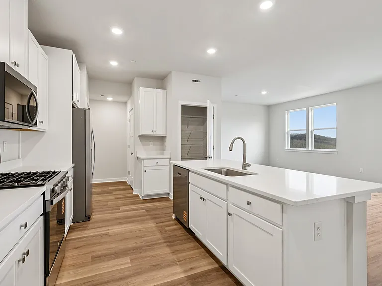 Kitchen with all stainless steel appliances, Quartz countertops, additional cabinets and farmhouse sink