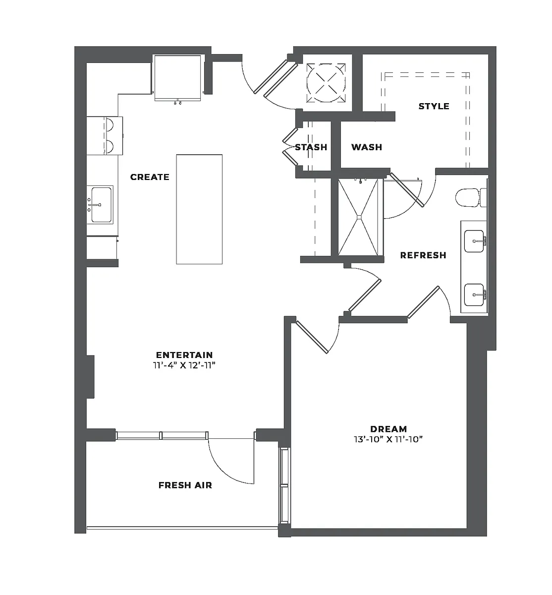 Floor plan 1 Bed/1 Bath-AH3