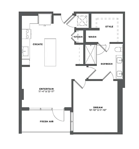 Floor plan 1 Bed/1 Bath-AH3
