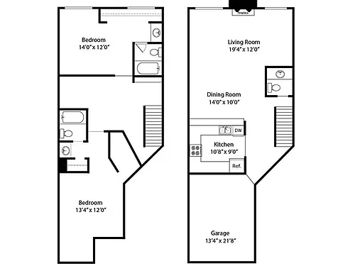 Floor plan 2 Bedroom 2.5 Bathroom Townhome R