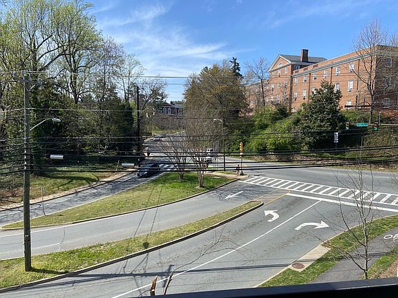 This is the view from those huge windows in the living room! That's Bryan Hall--the UVA English department building!