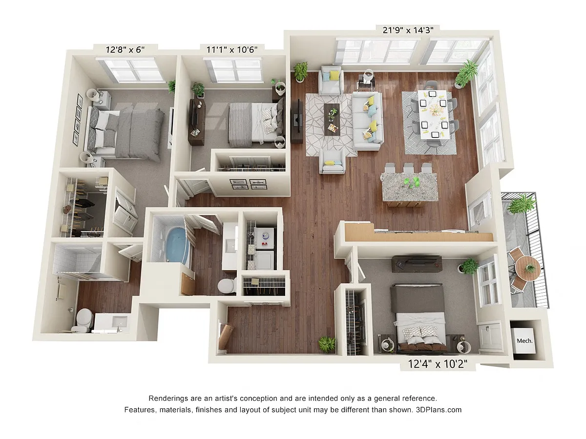 Floor plan Three Bedroom - E