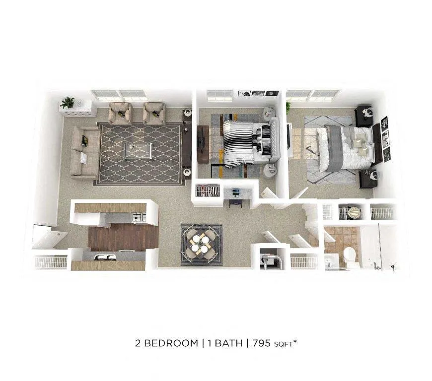 Floor plan Two Bedroom - 795 sqft