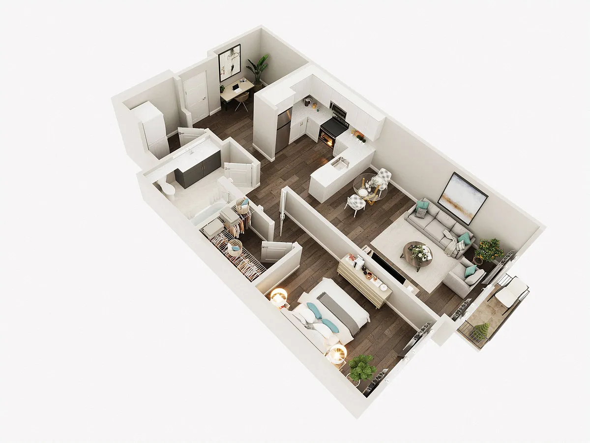 Floor plan One Bed One Bath Den 1F
