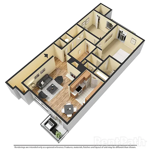 Floor plan 2 Bd/2 Bath (ptb2)