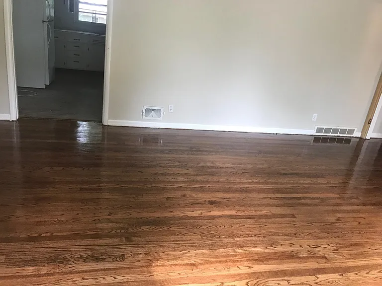Living room with awesome new dark hardwoods!
