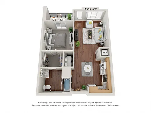 Floor plan One Bedroom - 1A (Wheelchair Accessible)