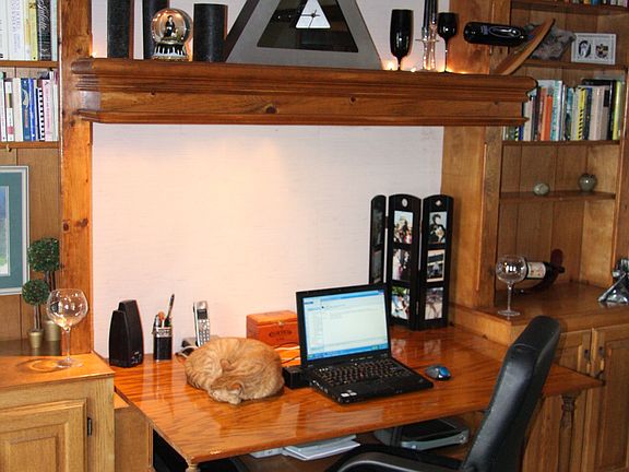 Bench also serves as office.