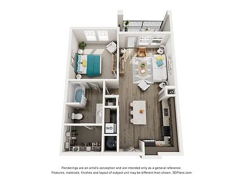 Floor plan A2S - One Bedroom, One Bathroom