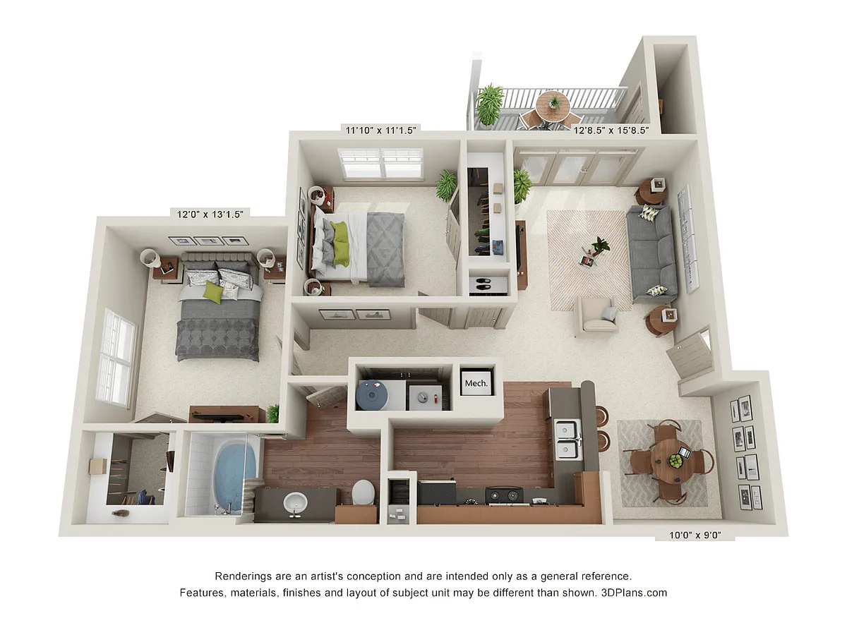 Floor plan Banyan 2 Bedroom 1 Bathroom