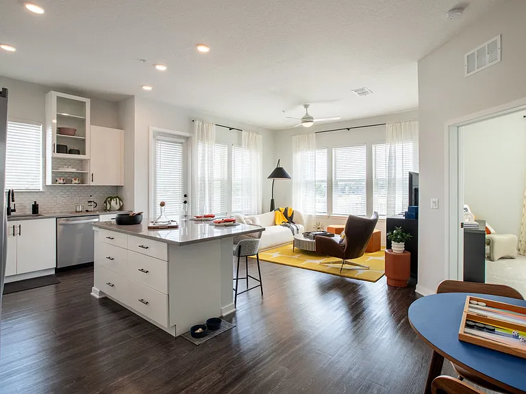 Model Living Room, Kitchen and Dining Room Cirrus Apartments