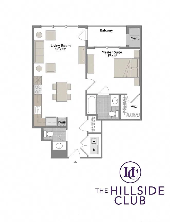 Floor plan 1 Bedroom 1.5 Baths