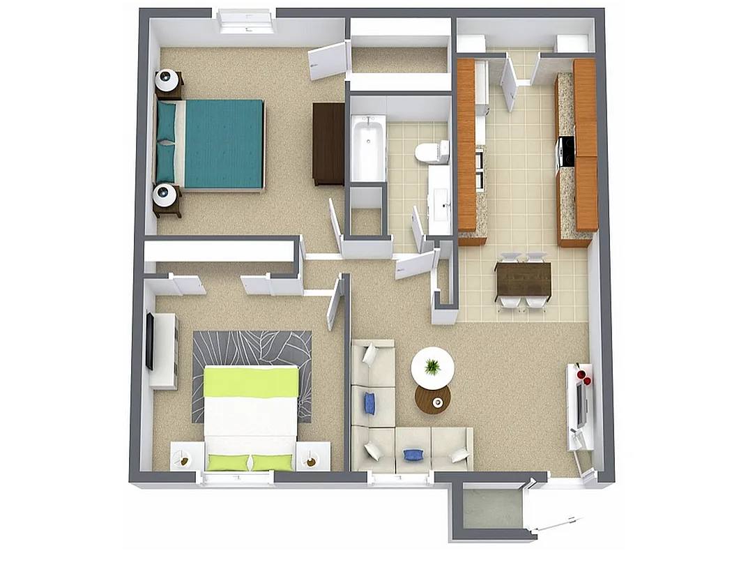 Floor plan 2 Bed, 1 Bath A (80% Income Restricted)