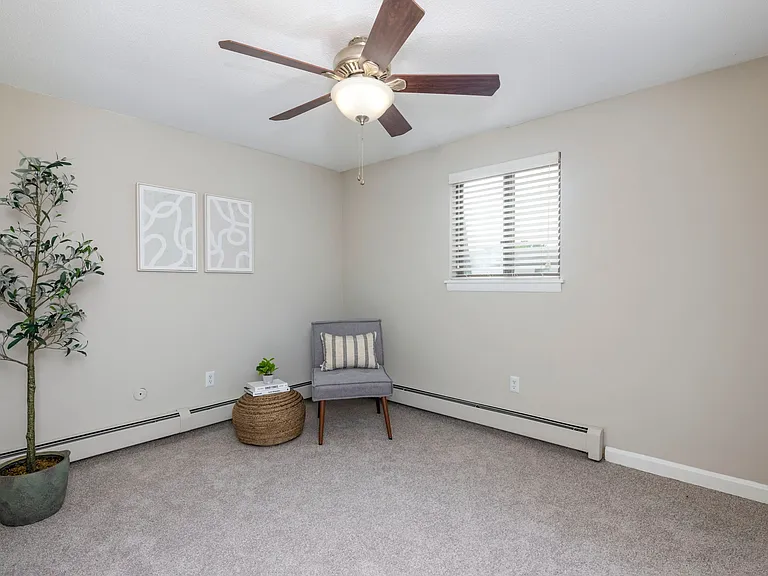 Relish the comfort of our convenient multi-speed ceiling fans with lights in our bedrooms along with carpeted flooring and baseboard heaters to ensure you love your bedroom space!