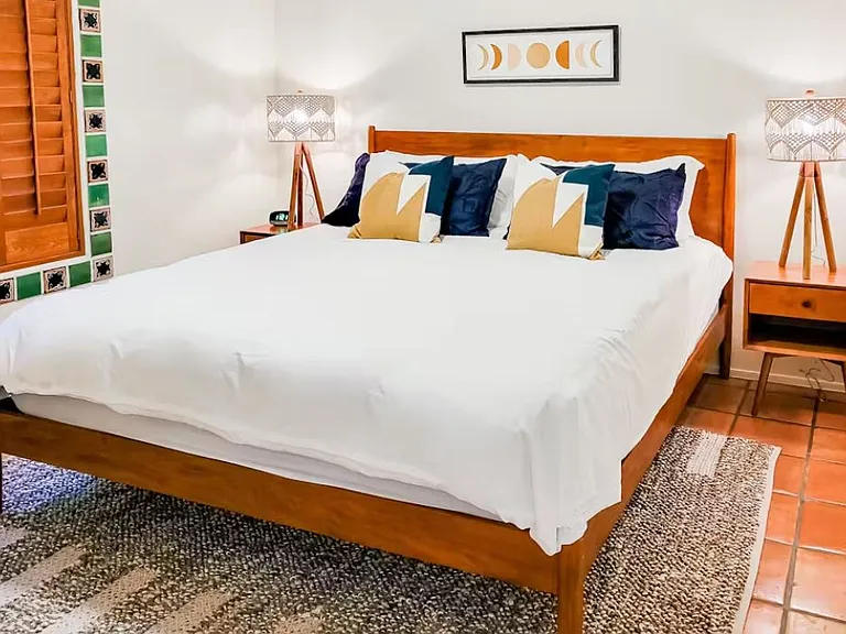 Middle sized bedroom, see floor plan please, linens not included. This is a King sized bed, large closet.