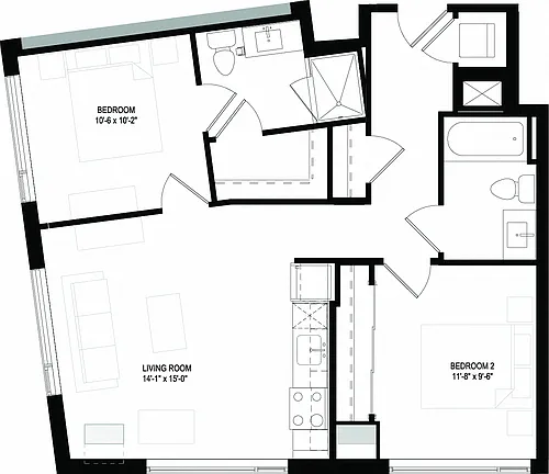 Floor plan Two Bedrooms/Two Bathrooms (C02)