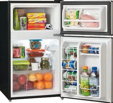 Standard 2 door 3.1 cu ft lighted refrigerator/freezer with glass shelves