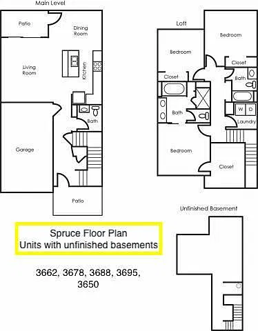 Floor plan Spruce with Unfinished Basement