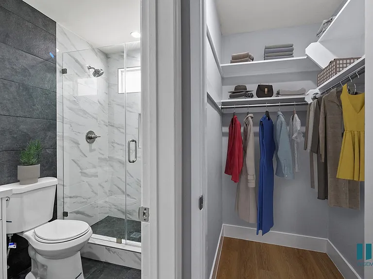 Bathroom with Walk-In Shower and Walk-In Closet with Shelving