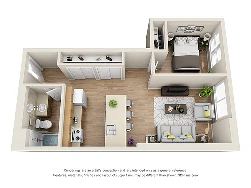 Floor plan One Bedroom Open - 50% AMI