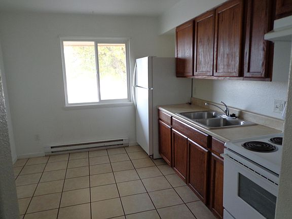 kitchen at end of hallway