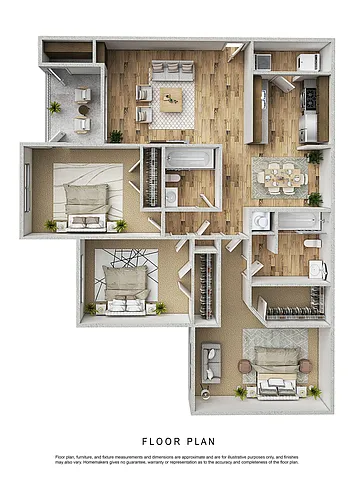 Floor plan Three Bedroom Two Bath