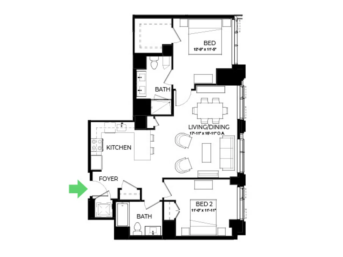 Floor plan B22 | 2 Bed | 2 Bath