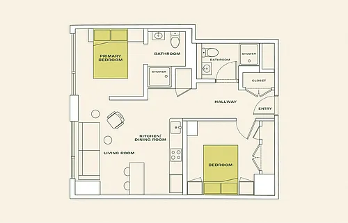 Floor plan Two Bedroom (B2A)
