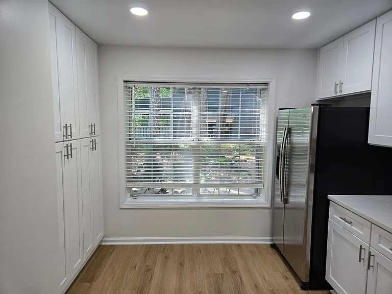 Built-in pantry and extra storage, stainless steel two door fridge & freezer
