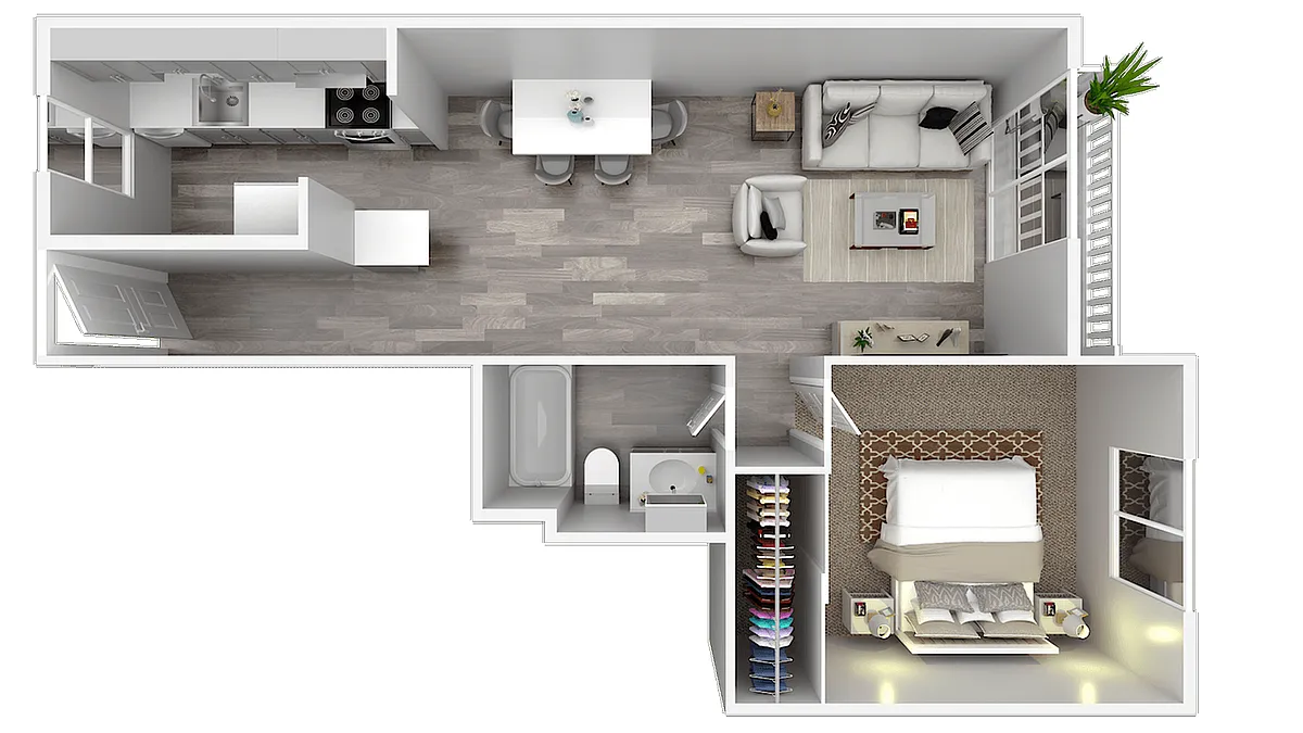 Floor plan 1 Bedroom & 1 Bath