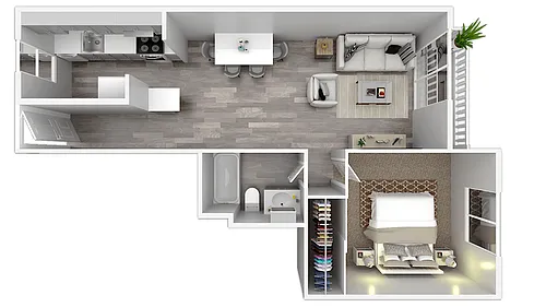 Floor plan 1 Bedroom & 1 Bath