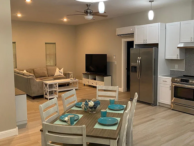 View from the dining room to the living room.