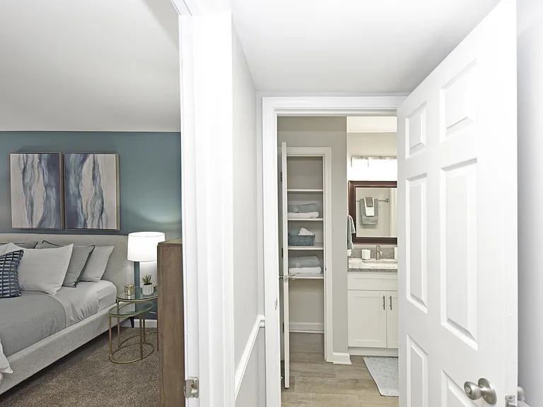 Hallway into bathroom