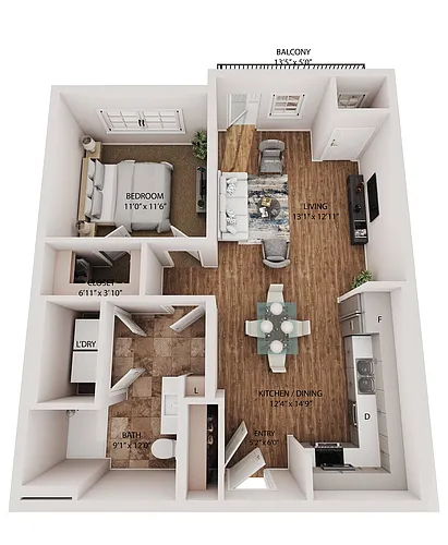 Floor plan Aldrich (1 Bedroom)