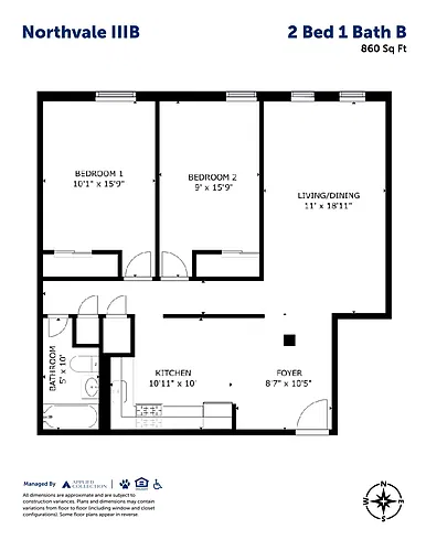 Floor plan 2 Bed 1 Bath B