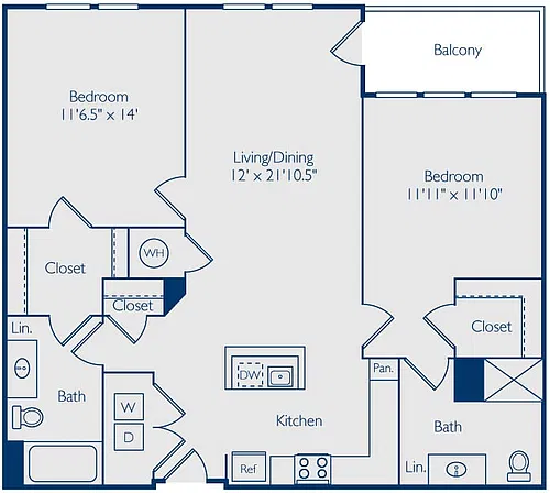 Floor plan 2 Bed 2 Bath B2H