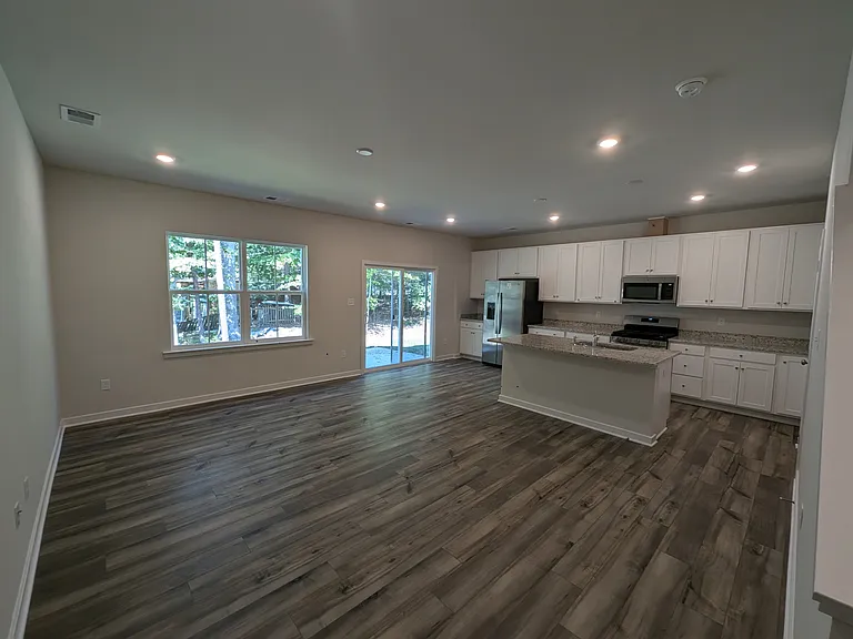 living, open kitchen and dining