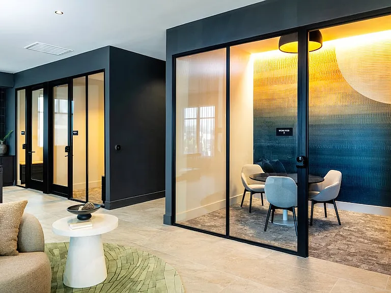Lounge with private work pods