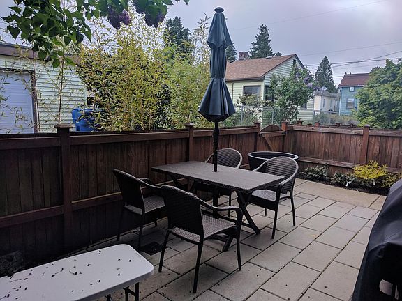 220 sq ft patio with room for table and grill. Trees all taller now for more privacy.