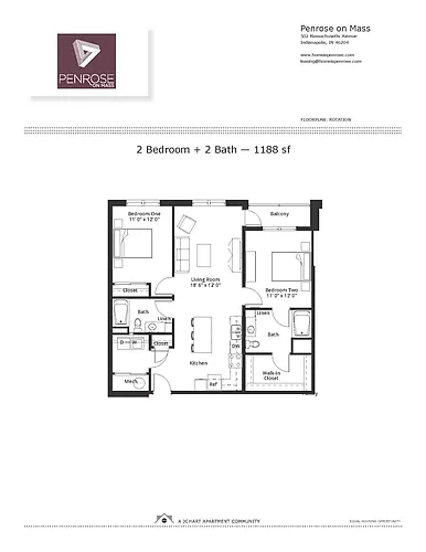 Floor plan 2BR/2B B NJ/North St. Balcony (tubs/island/balc)