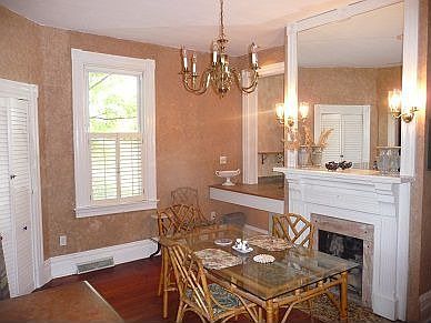 dining room with gas fireplace