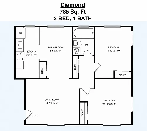 Floor plan Diamond 2BR/1BA